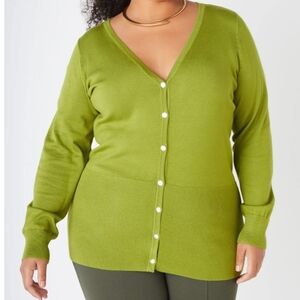 NWT Ashley Stewart Olive Green V-Neck Cardigan Size 22/24